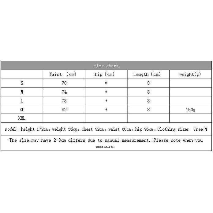 Colorful denim shorts for women from VacationGrabs with a vibrant design and size chart details