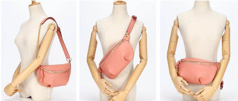 Stylish colorful leather fanny packs in pink, versatile for casual and travel use