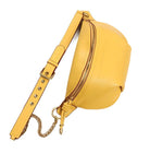 Bright yellow colorful leather fanny packs with a stylish chain strap for trendy carrying