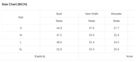 Size chart for YNIQUE women's shirts showing bust, hem width, and shoulder measurements in inches