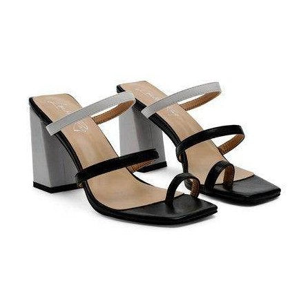 Rag Company stylish comfortable block heel shoes with a sleek two-tone design and open toe
