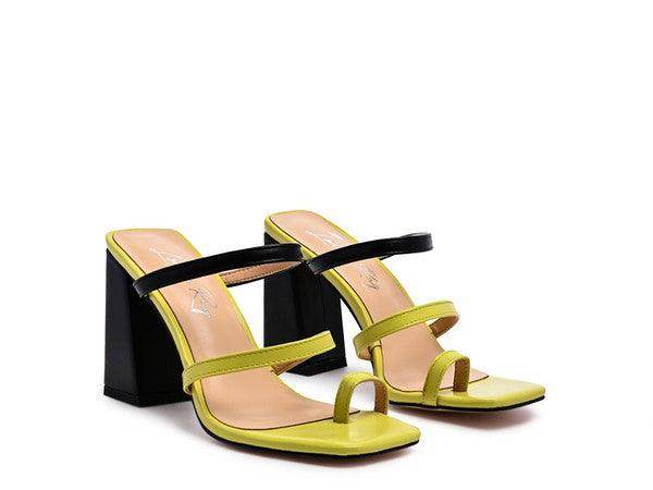Stylish Rag Company comfortable block heel shoes in lime green and black for everyday elegance