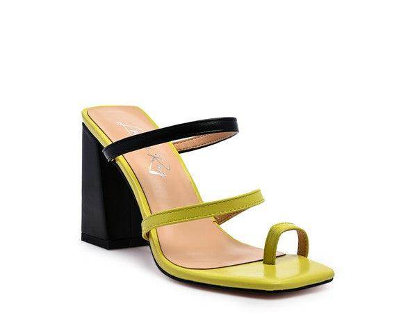 Stylish women's comfortable block heel shoes in vibrant yellow and black for versatile styling
