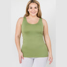Yelete comfortable plus size tank tops in olive green for everyday wear and layering