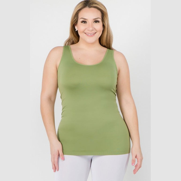 Yelete comfortable plus size tank tops in olive green for everyday wear and layering
