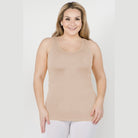 Yelete comfortable plus size tank tops in soft beige, ideal for layering or casual wear
