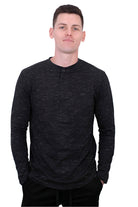 Generation XYZ men's black long sleeve comfortable travel Henley shirt with button placket
