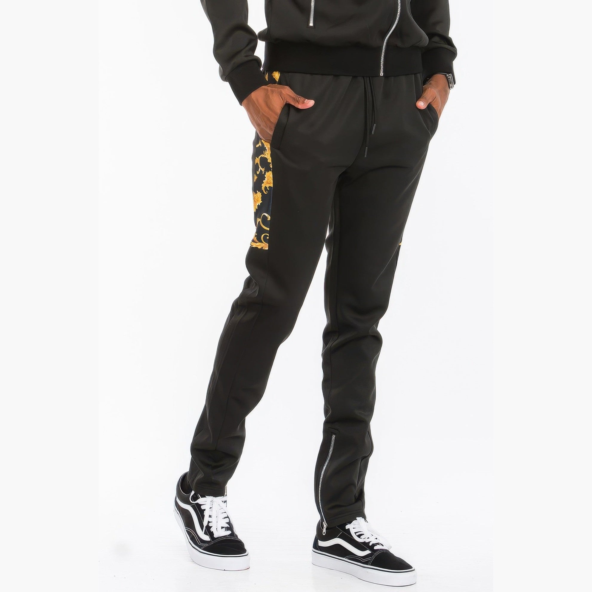 Men's 2PC Track Set by VacationGrabs in black, perfect comfortable travel outfit with stylish design