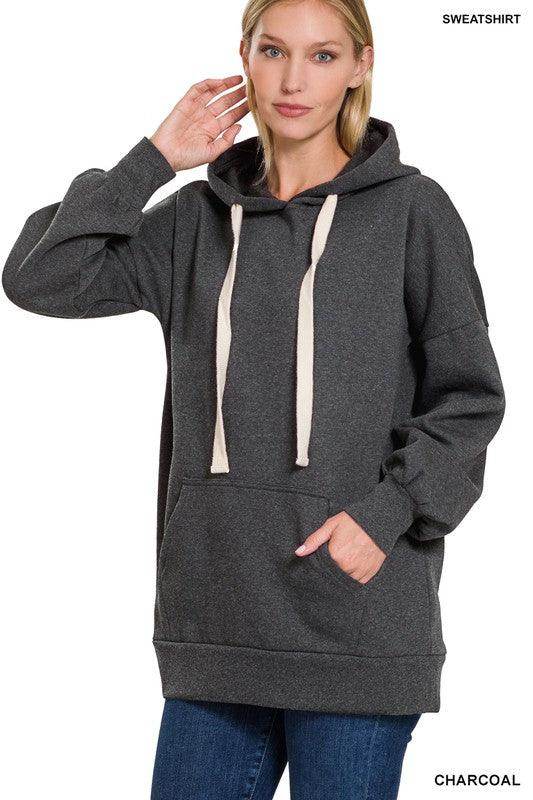 Women's ZENANA Charcoal Comfortable Vacation Hoodie with front pocket and adjustable drawstrings