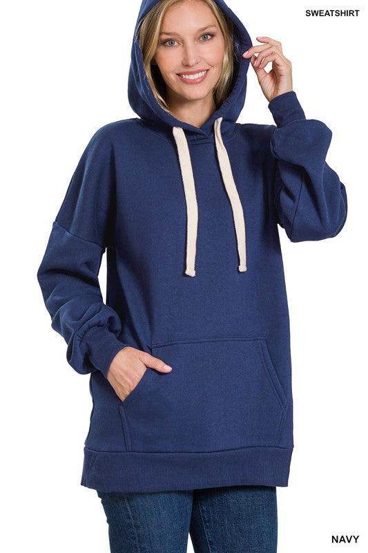 Zenana Navy Comfortable Vacation Hoodie with Kangaroo Pocket and Adjustable Drawstrings