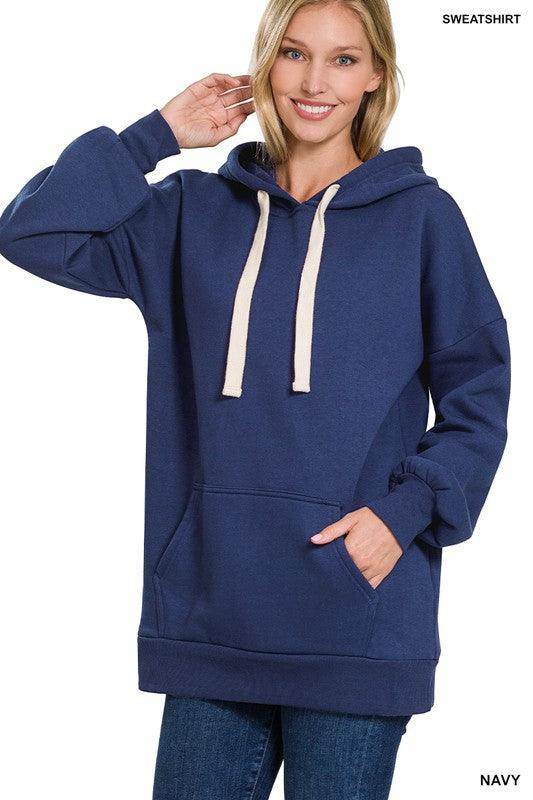 ZENANA Navy Women's Sweatshirt with Front Pocket, Comfortable Vacation Hoodie for Relaxed Style
