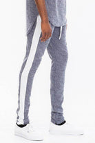 WEIV Men's Joggers in Gray with White Side Stripes for Comfortable Vacation Track Pants