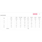 Size chart in centimeters for YNIQUE comfortable womens travel clothing set including bust waist hip and inseam measurements