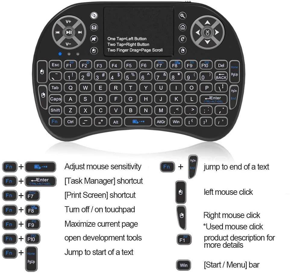 Wireless compact keyboard for travel with touchpad and programmable function keys for easy navigation