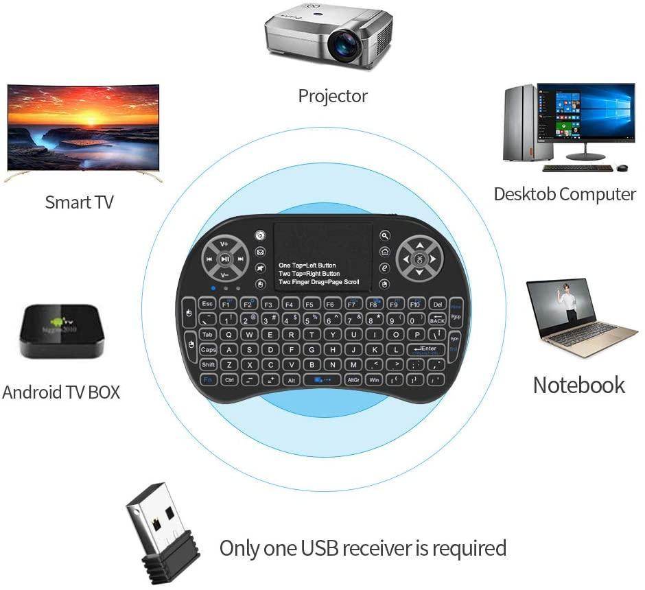 Wireless compact keyboard for travel with touchpad, compatible with multiple devices including projectors and smart TVs