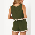 Contrast Trim Round Neck Top and Shorts Set - VacationGrabs