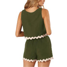 Contrast Trim Round Neck Top and Shorts Set - VacationGrabs
