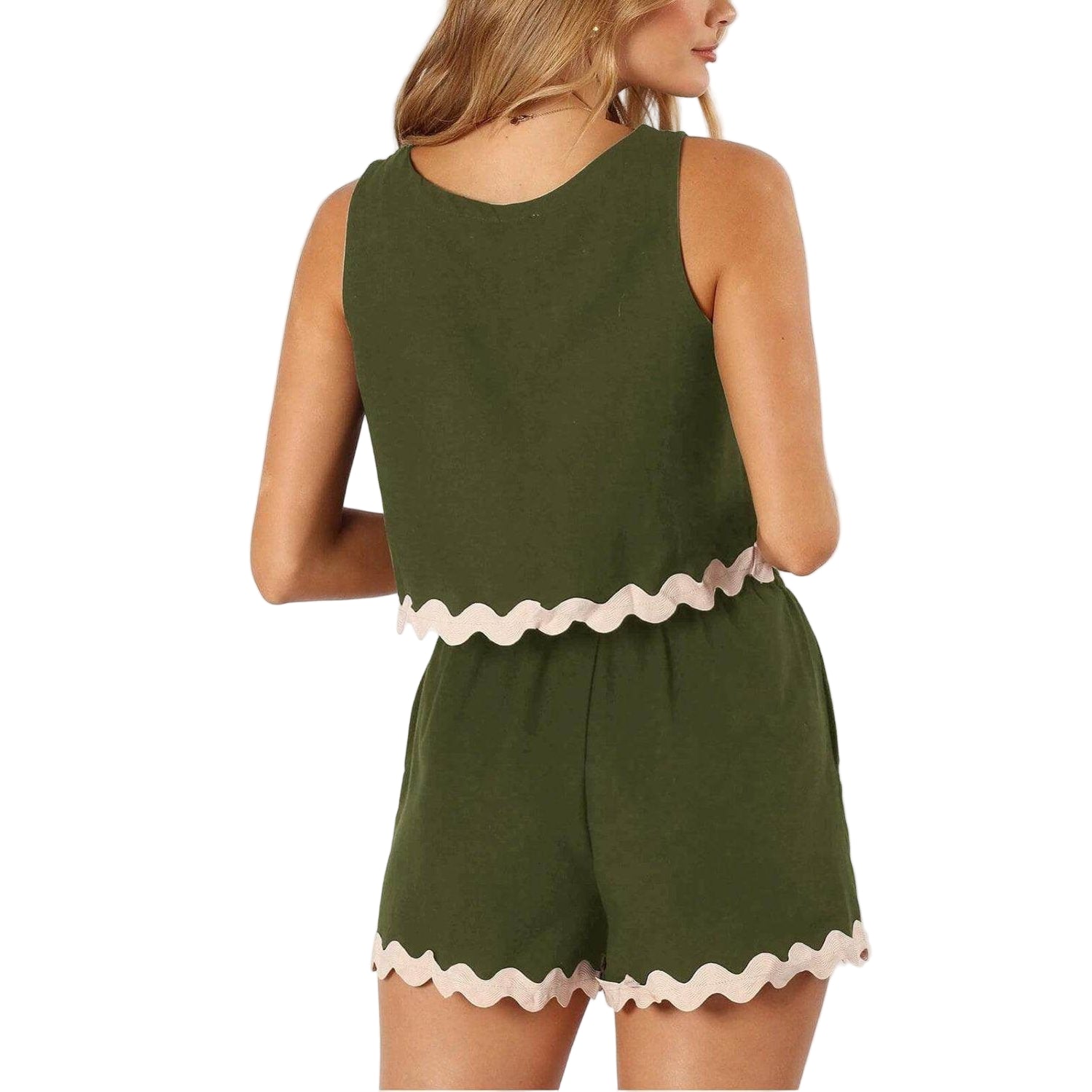 Contrast Trim Round Neck Top and Shorts Set - VacationGrabs
