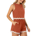 Contrast Trim Round Neck Top and Shorts Set - VacationGrabs