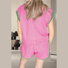 Contrast Trim Round Neck Top and Shorts Set - VacationGrabs