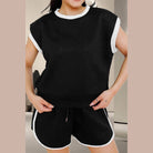 Contrast Trim Round Neck Top and Shorts Set - VacationGrabs
