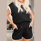 Contrast Trim Round Neck Top and Shorts Set - VacationGrabs