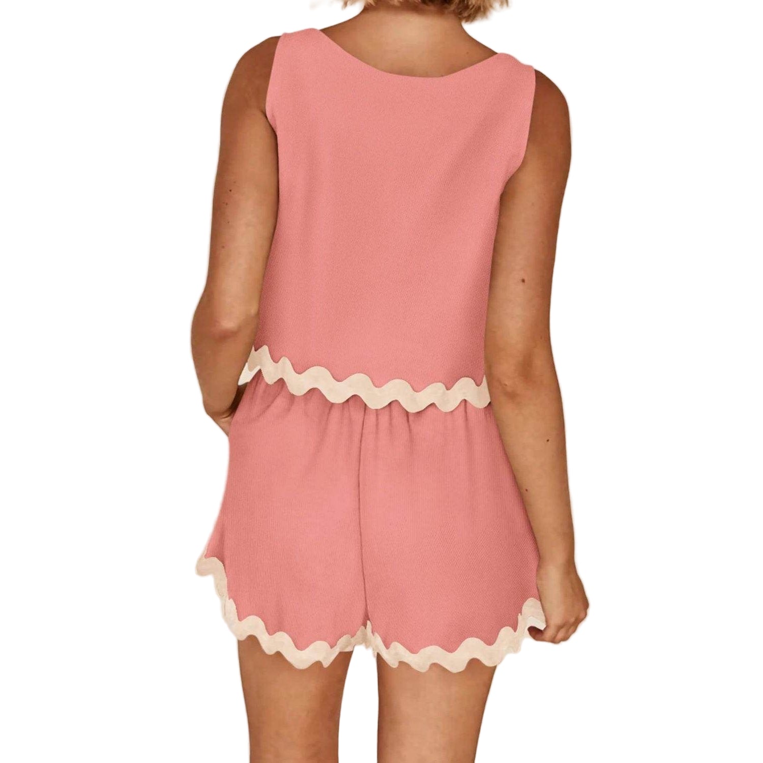 Contrast Trim Round Neck Top and Shorts Set - VacationGrabs