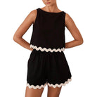 Contrast Trim Round Neck Top and Shorts Set - VacationGrabs