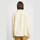 Contrasted Cream Denim Jean Jacket with Drawstring Waist - VacationGrabs