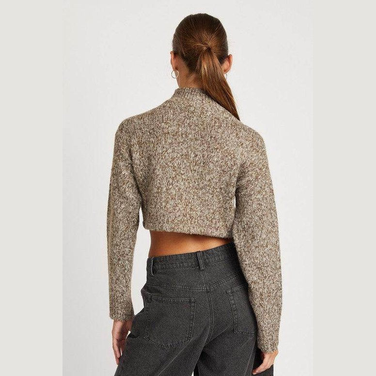 Contrasted Turtle Neck Crop Top - VacationGrabs