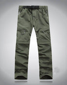 Men's Convertible Pants for Travel in Olive Green with Functional Pockets and Adjustable Belt