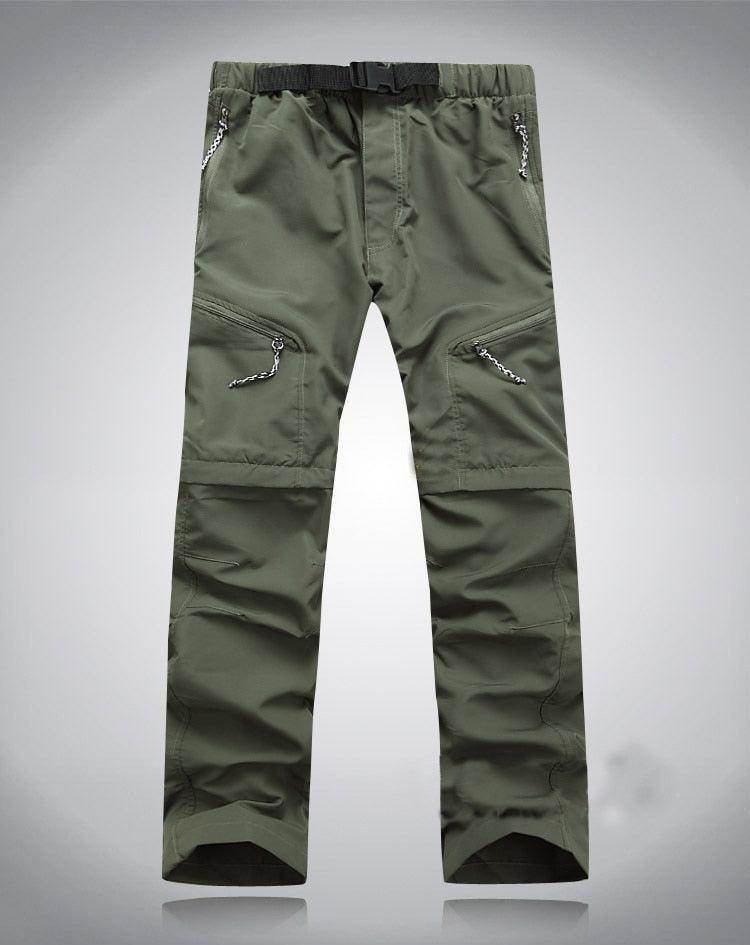 Men's Convertible Pants for Travel in Olive Green with Functional Pockets and Adjustable Belt