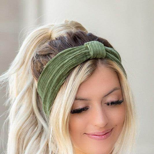 Aili's Corner green corduroy hair wrap for stylish women's accessories and comfortable hair styling