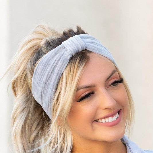 Light blue corduroy hair wrap for women, perfect for stylish hair styling and everyday wear