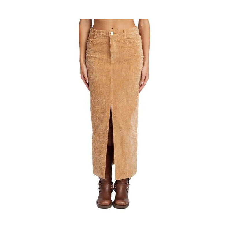 Corduroy Mid Skirt With Front Slit - VacationGrabs