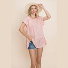 Cotton Bleu by Nu Label Striped Ruffled Short Sleeve Top - VacationGrabs