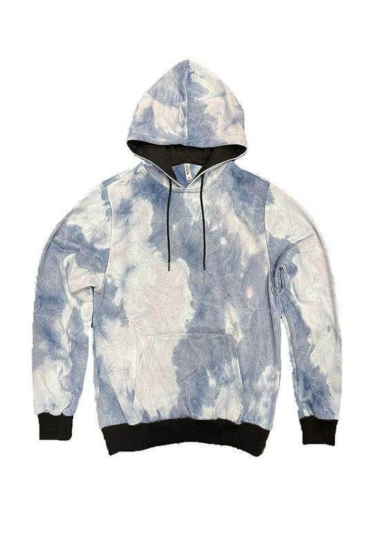 WEIV cotton tie dye sweatshirt in blue and white with a comfortable hood and front pocket