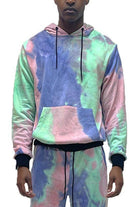 Men's cotton tie dye sweatshirt in pastel colors with a hood and kangaroo pocket