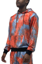 Men's WEIV cotton tie dye sweatshirt in red and blue with a stylish hood and front pocket