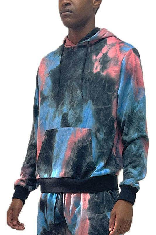 Men's cotton tie dye sweatshirt in vibrant colors with a comfortable fit and hood
