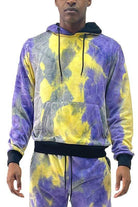 WEIV cotton tie dye sweatshirt in purple and yellow with a cozy hood and adjustable drawstrings
