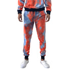 WEIV cotton tye dye sweatpants in orange and blue with drawstring waist and cuffed ankles