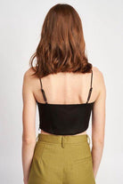 Emory Park cowl neck satin bustier online with adjustable straps and a cropped design for a stylish look