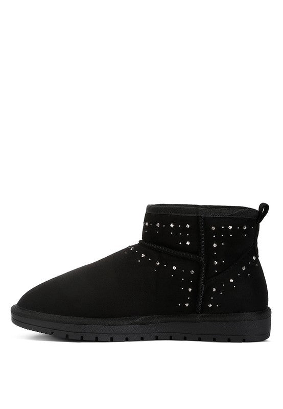 Stylish black ankle boots adorned with studs, perfect cozy fur boots for women