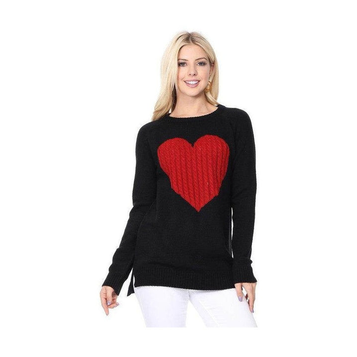 Cozy Heart Jacquard Round Neck Pullover Sweater - VacationGrabs