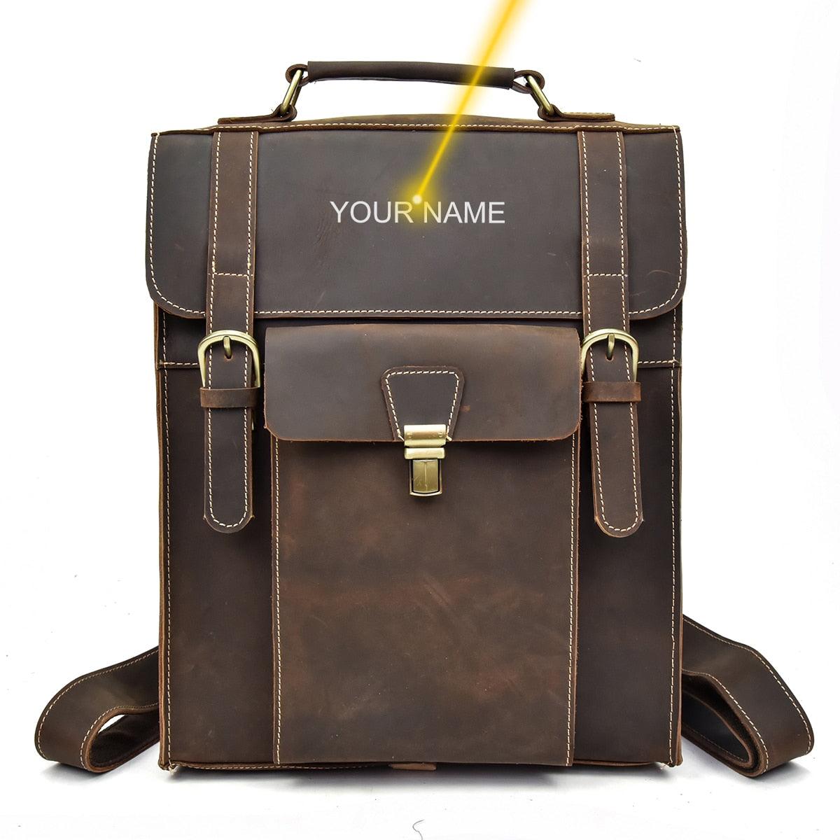 VacationGrabs crazy horse leather backpack 14 inch with custom name option and stylish design