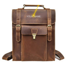 VacationGrabs crazy horse leather backpack 14 inch with customizable name tag and vintage design