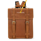 VacationGrabs crazy horse leather backpack 14 inch with adjustable straps and personalized name tag