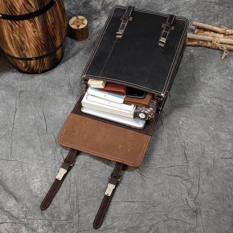 Crazy Horse Leather Backpack with spacious interior and adjustable straps for stylish travel convenience