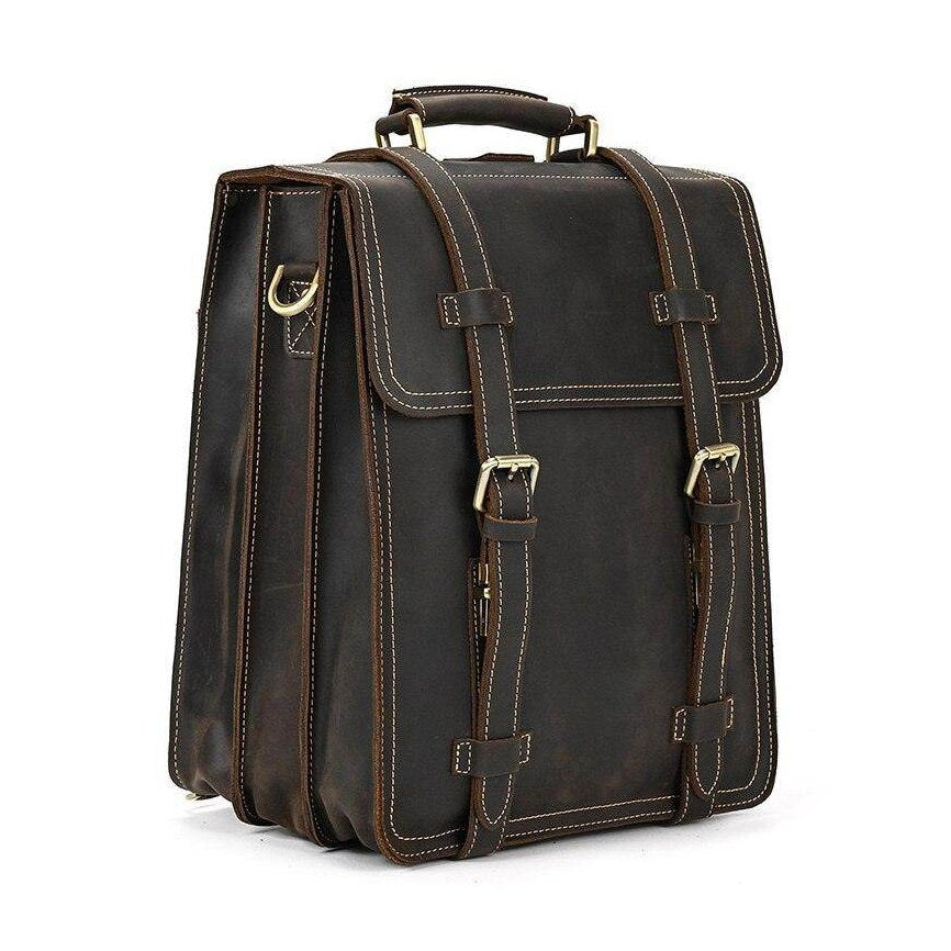 Stylish Crazy Horse Leather Backpack with vintage design and spacious compartments for everyday use